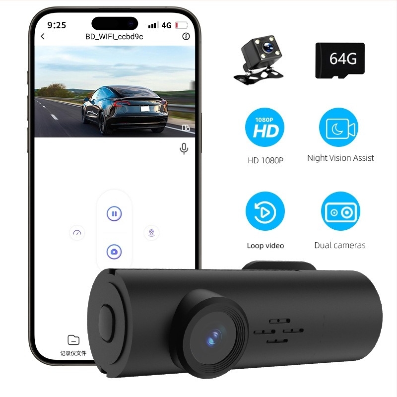 Autós dash-kamera Wi-Fi-vel, 1080p, 170° látómező, ciklikus felvétel, TF-kártya