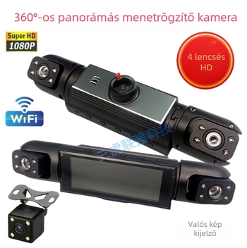 Négyobjektíves Wi‑Fi dashcam, 3,16 hüvelykes kijelző, HD éjszakai látás, széles látószög