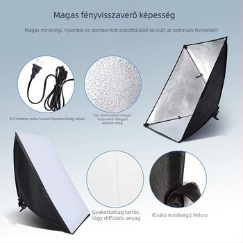 TS 5070 Softbox készlet fotózáshoz, textil kivitelű LED gomba világítással, háromszínű fényhőmérséklet és állítható fényerő
