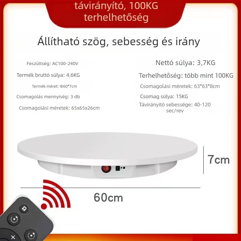 Távirányítós elektromos forgótálca termékmegjelenítéshez és élő felvételhez | ABS | 100 kg teherbírás