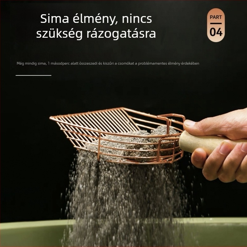 Fém macskaalomlapát nagy és kicsi lyukakkal, rozsdamentes acél, fa nyél, Tongbo