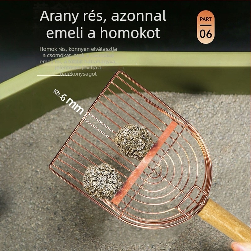 Fém macskaalomlapát nagy és kicsi lyukakkal, rozsdamentes acél, fa nyél, Tongbo