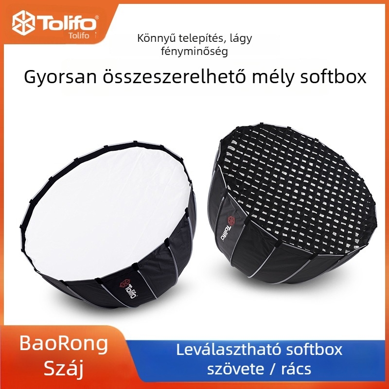 Parabolikus softbox, modell 90, fényvisszaverő anyag, súly 0.4 kg, tartalmaz parabolikus softbox rácsot