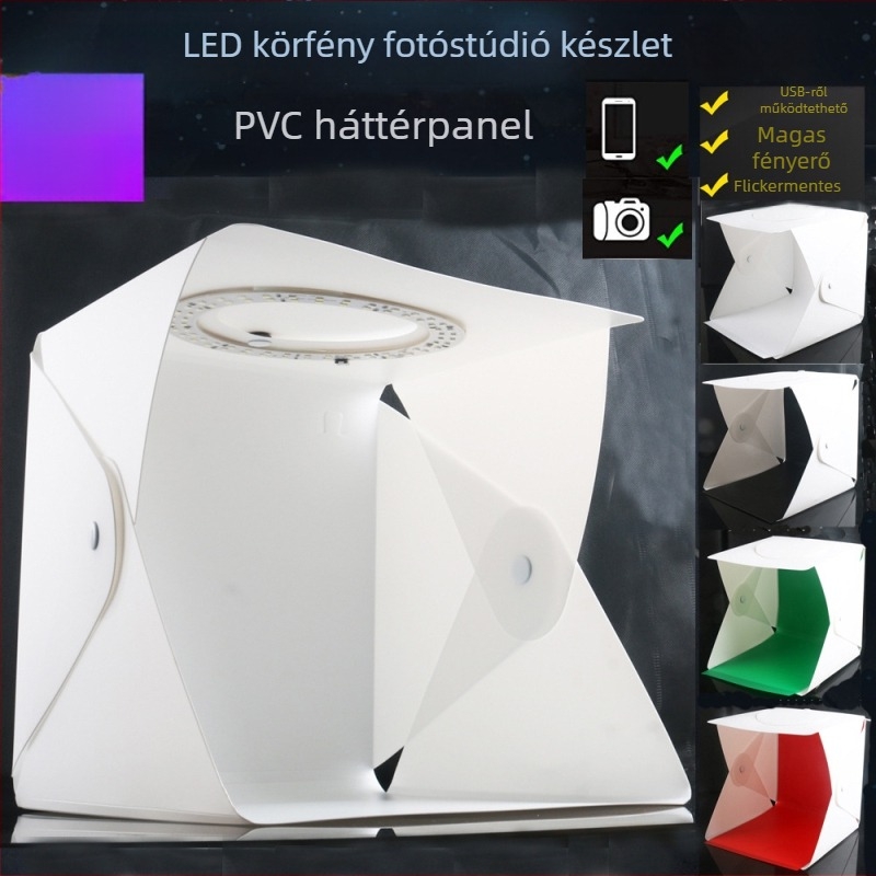 Mini LED gyűrűs fénybox – stúdió készlet ékszerek fotózásához, összecsukható