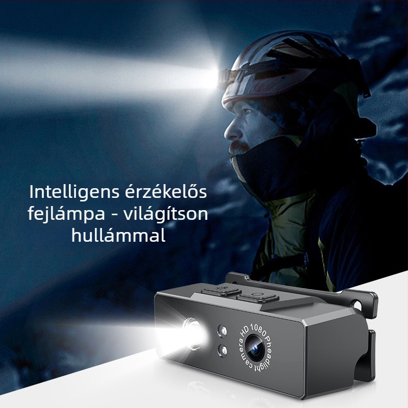 D9 Hullámérzékelős LED fejkamerával, 2.0MP HD akciókamera, 90° látószög, USB, 1800mAh