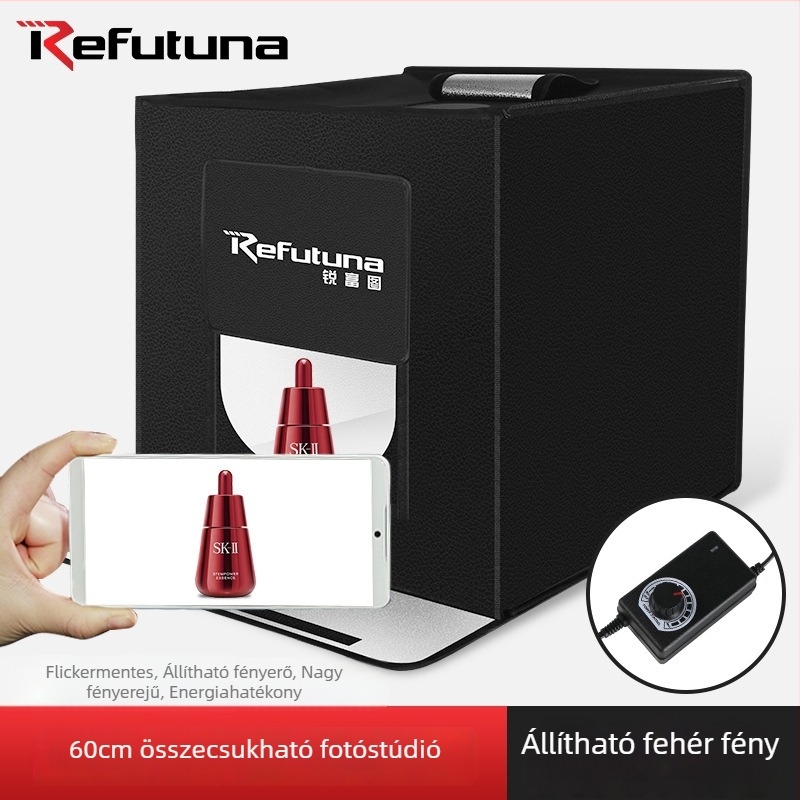 Ruifutu kompaktno LED stúdió lámpa poliészterrel és LED panellel, összecsukható hordozható softbox fotózáshoz, súly 5 kg