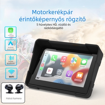 5 hüvelykes motorkerékpár CarPlay dash cam – előre és hátra rögzítés, guminyomás figyelés