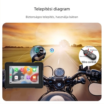 5 hüvelykes motorkerékpár CarPlay dash cam – előre és hátra rögzítés, guminyomás figyelés