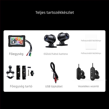5 hüvelykes motorkerékpár CarPlay dash cam – előre és hátra rögzítés, guminyomás figyelés