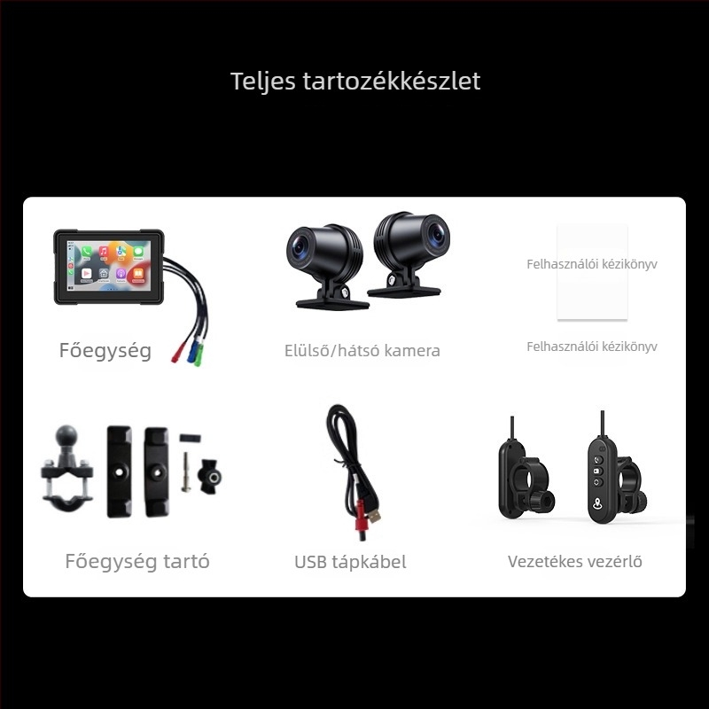 5 hüvelykes motorkerékpár CarPlay dash cam – előre és hátra rögzítés, guminyomás figyelés