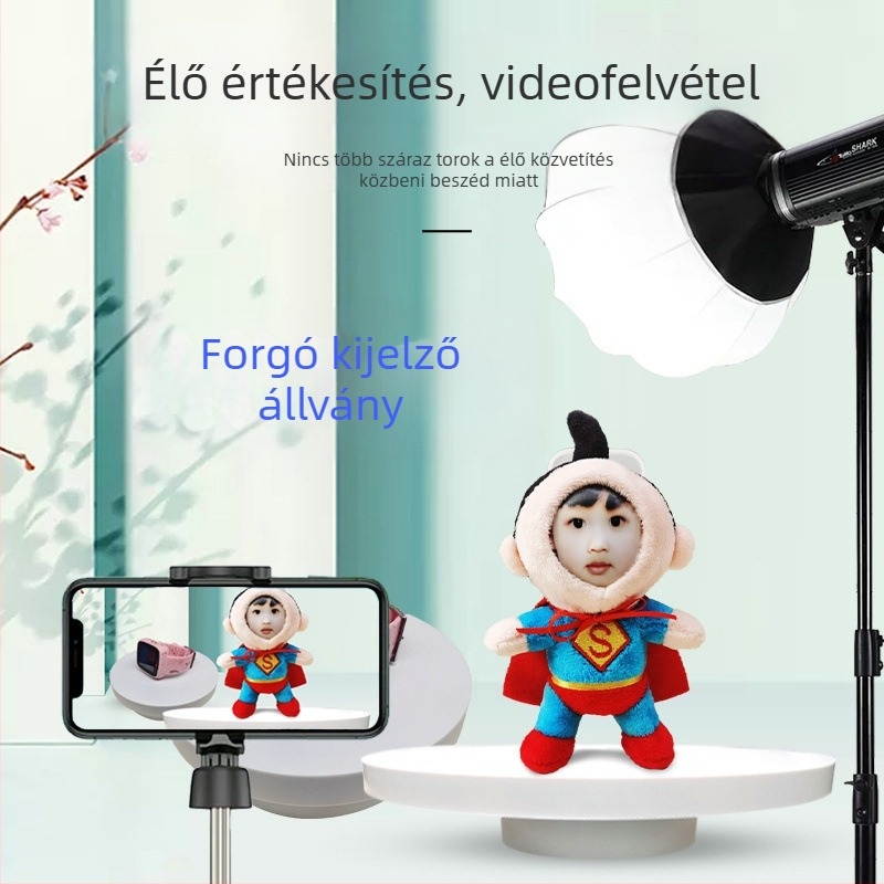 Ékszerek forgó bemutatóállványa automata forgótárcsával videófelvételhez és élő közvetítéshez