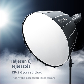 KP2 Softbox Bowens mounttal, mély parabolikus kialakítás, gyors telepítés, puha diffúzor