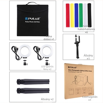 PULUZ PU5130 LED Softbox Hordozható Összecsukható Fotóstúdió 6 Háttérrel