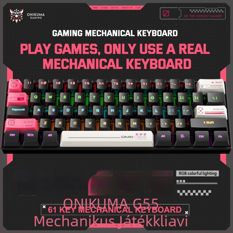 ONIKUMA G55 mechanikus billentyűzet, 61 billentyű, RGB háttérvilágítás, kábeles