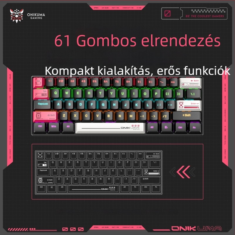 ONIKUMA G55 mechanikus billentyűzet, 61 billentyű, RGB háttérvilágítás, kábeles