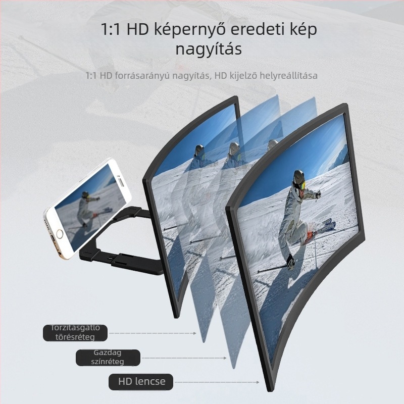 Új generációs telefonképernyő nagyító, 14 hüvelykes ívelt kijelző, 3D HD nagyítás, asztali tartó