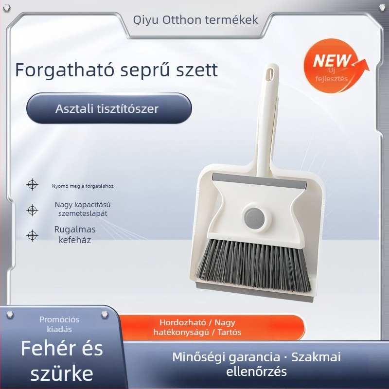 Macskaalom-seprő készlet, két darab: seprű és lapát, műanyag