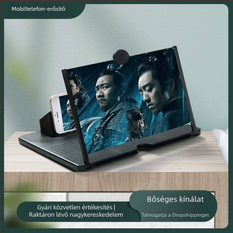 Telefonos képernyőnagyító videóprojekttel, kiváló szemvédő védelem, kékfény-szűrő, 3D kijelző, kihúzható tartó