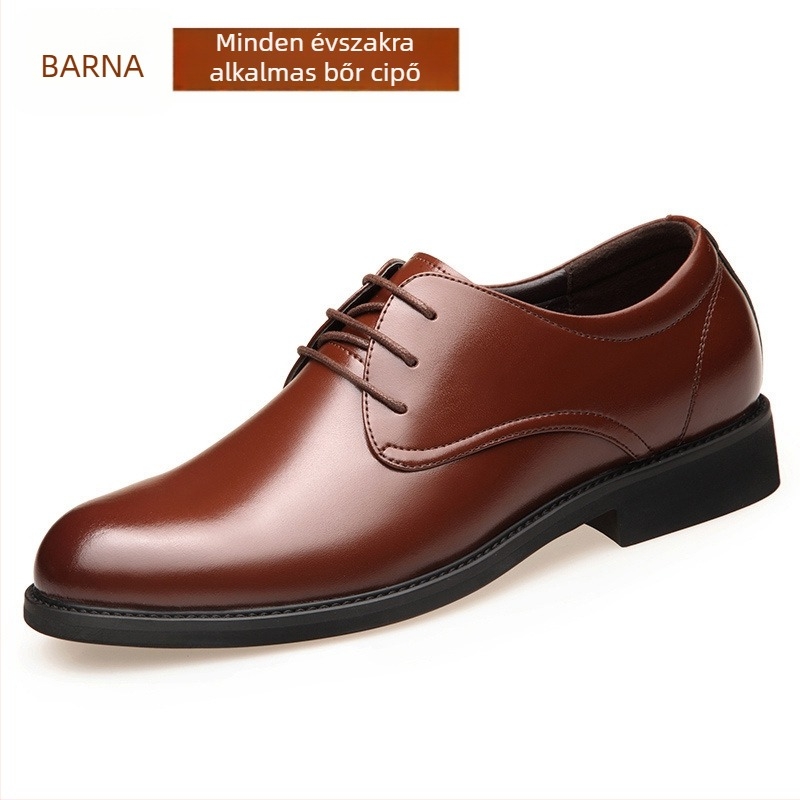 Férfi bőrből készült üzleti cipő — felső rész valódi bőr, bélés bőr, talp gumi, fűzés, 1–3 cm sarokmagasság, üzleti stílus, iroda