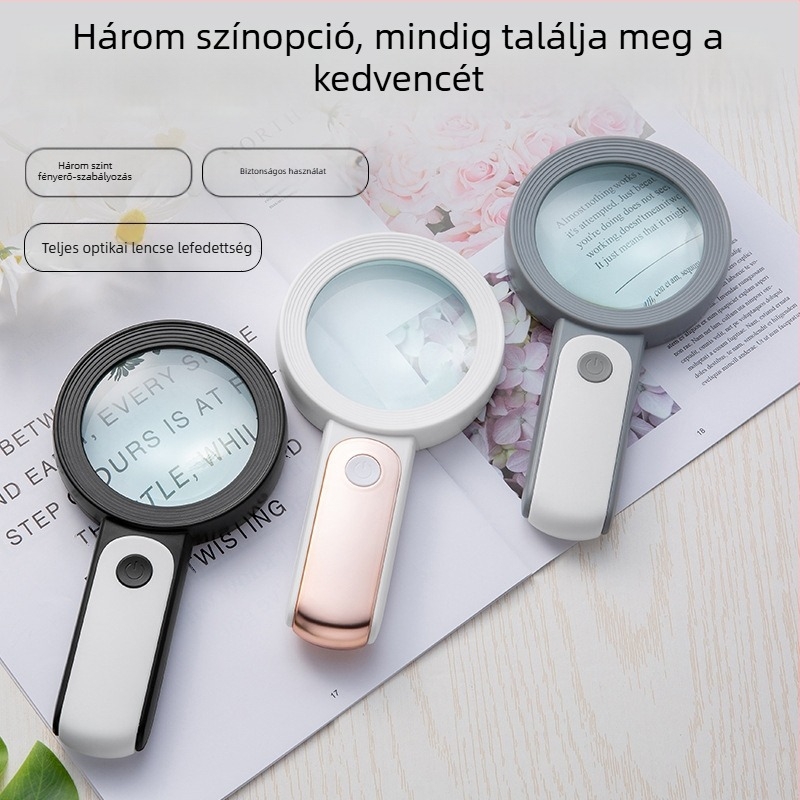 BIJIA kézi nagyító LED világítással, 18 LED, HD nagyítás, hideg/meleg fény, olvasáshoz és apró javításokhoz