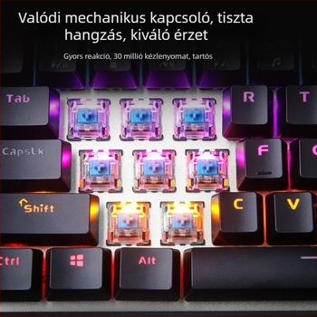 Mechanikus billentyűzet, 104 gomb, USB kábeles, ABS billentyűfedők, 17 világítási mód