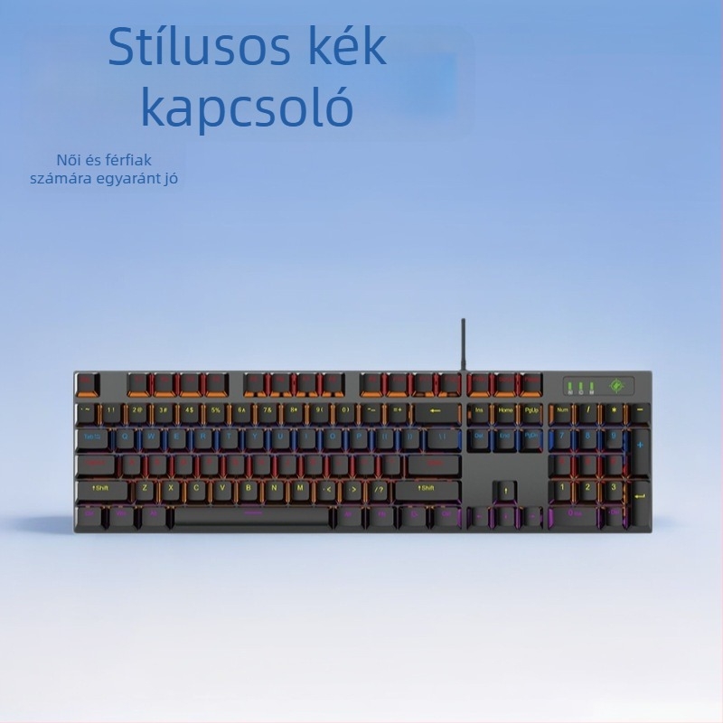 Mechanikus billentyűzet, 104 gomb, USB kábeles, ABS billentyűfedők, 17 világítási mód