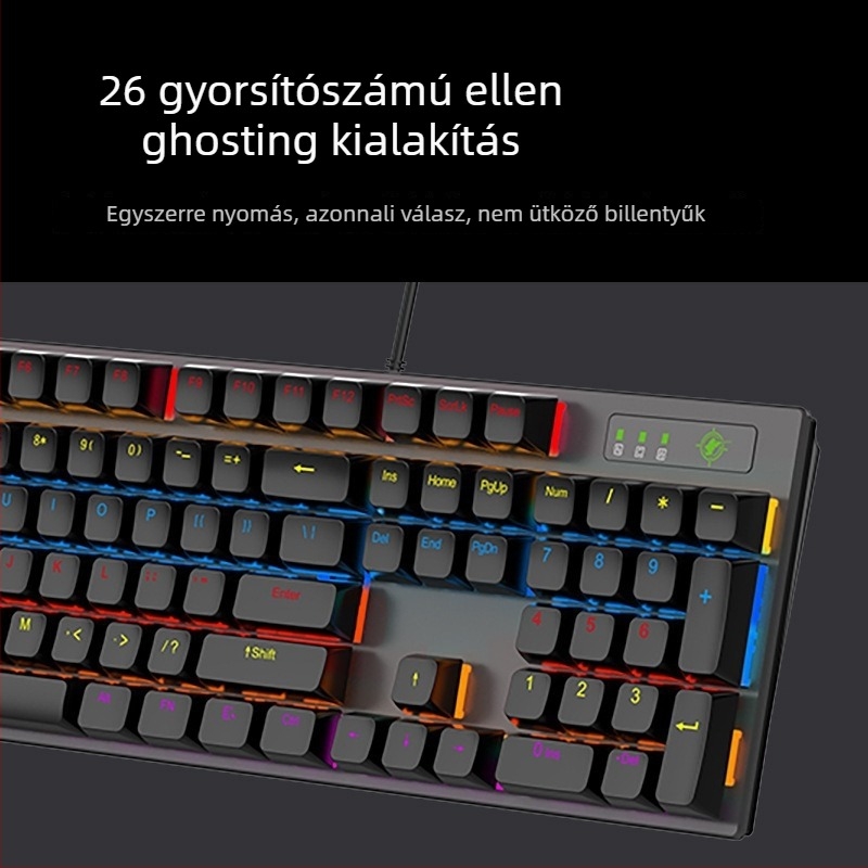 Mechanikus billentyűzet, 104 gomb, USB kábeles, ABS billentyűfedők, 17 világítási mód