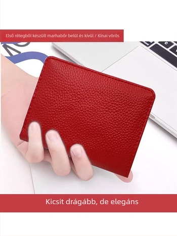 Női top-grain marhabőrből készült pénztárca, rövid modell, két hajtással, kártyatartó, vízálló