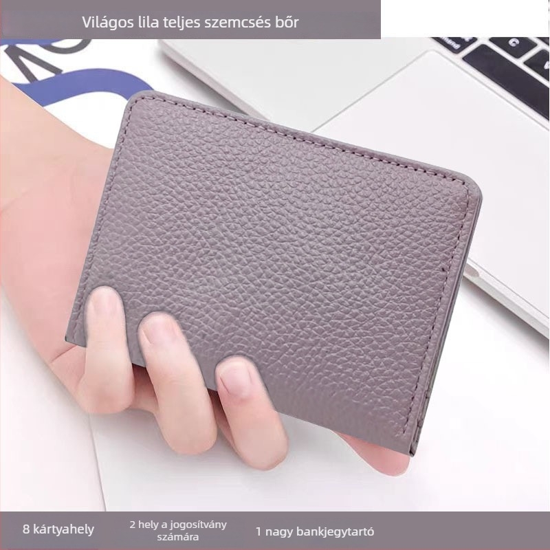 Női top-grain marhabőrből készült pénztárca, rövid modell, két hajtással, kártyatartó, vízálló