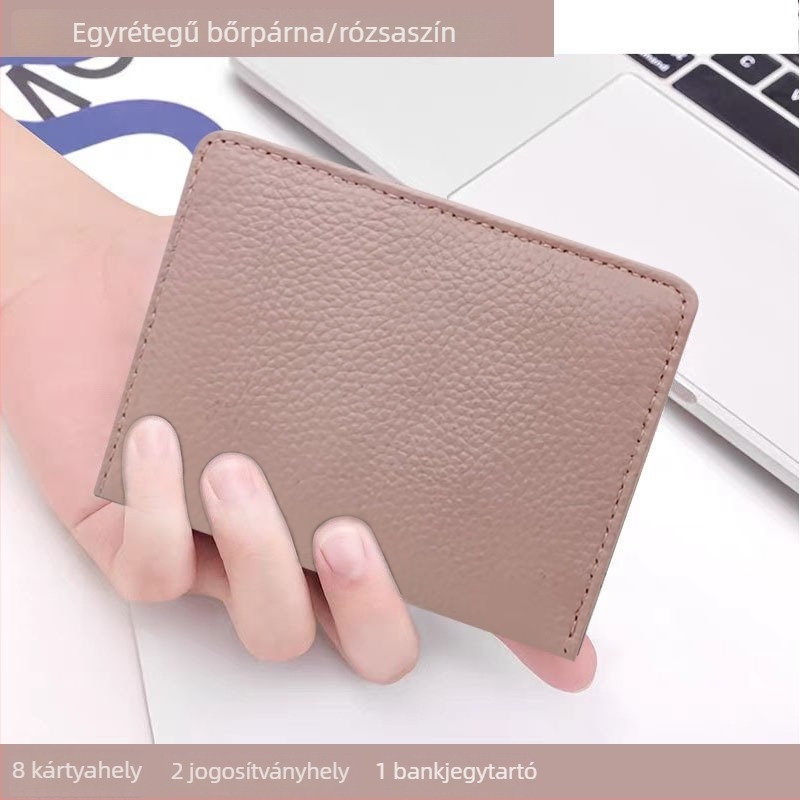 Női top-grain marhabőrből készült pénztárca, rövid modell, két hajtással, kártyatartó, vízálló