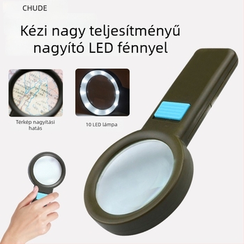 Chuda megvilágított kézi nagyító, 10 LED-del, 10x optikai HD lencsével, idősek olvasásához
