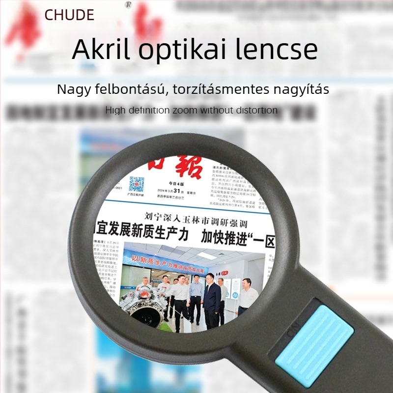Chuda megvilágított kézi nagyító, 10 LED-del, 10x optikai HD lencsével, idősek olvasásához