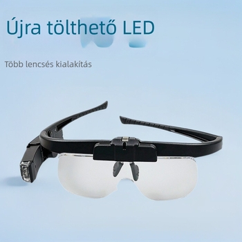 LED-es újratölthető szemüveg-típusú nagyító, HD nagyítás, több lencse 11642DC