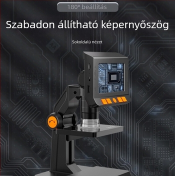 Asztali elektronikus digitális mikroszkóp beépített kijelzővel (HD, hordozható, telefonos nagyítás, ipari videomikroszkóp)