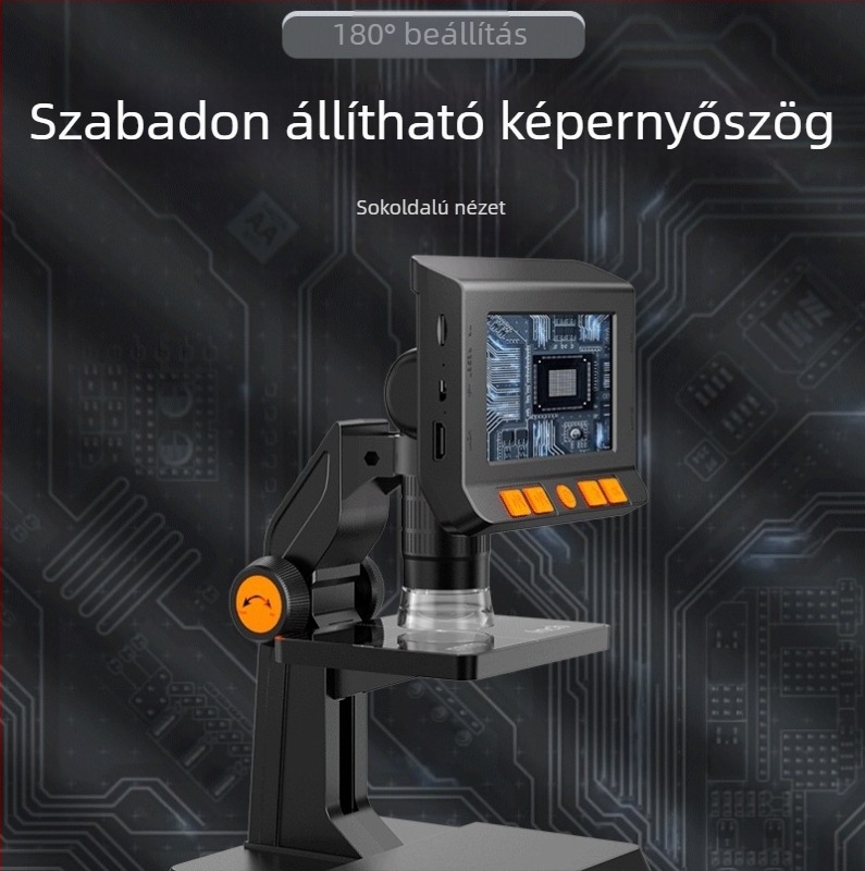 Asztali elektronikus digitális mikroszkóp beépített kijelzővel (HD, hordozható, telefonos nagyítás, ipari videomikroszkóp)