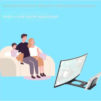 Görbe képernyőjű telefon-nagyító, 3–4× nagyítás, ABS asztali tartó, állítható