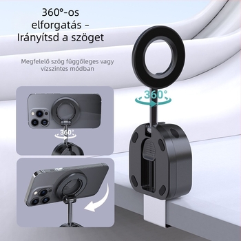 MagSafe utazási mágneses telefontartó, 720°-os forgatható, összecsukható, hordozható, rezgéscsillapító