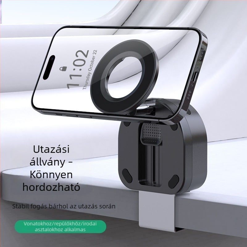 MagSafe utazási mágneses telefontartó, 720°-os forgatható, összecsukható, hordozható, rezgéscsillapító