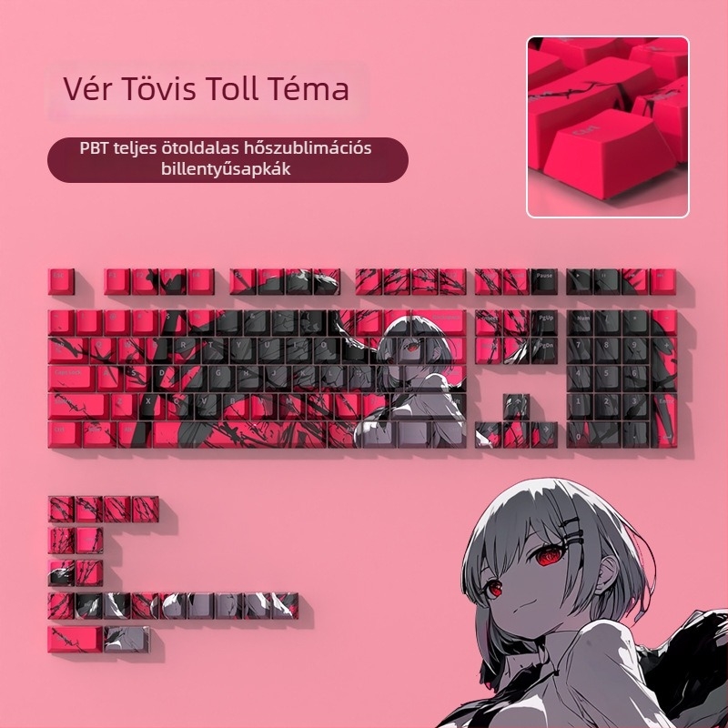 PBT dye-sublimációs fedő gombok mechanikus billentyűzethez, témás, oldalsó gravírozás, átlátszó, testre szabható, kreatív, anime stílus