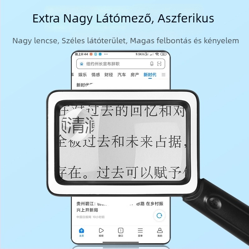 USB töltésű olvasó nagyító, 4x, kézben tartható, négyzet alakú, 20 LED világítás, modell 1311
