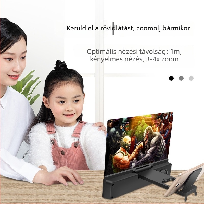 Telefonos képernyőnagyító anti-kék fény szűrővel, 5D HD nagyítás, Bluetooth hangszóró és állvány, beépített 1200–2000 mAh-s akkumulátor, USB táplálás, Bluetooth 5.3