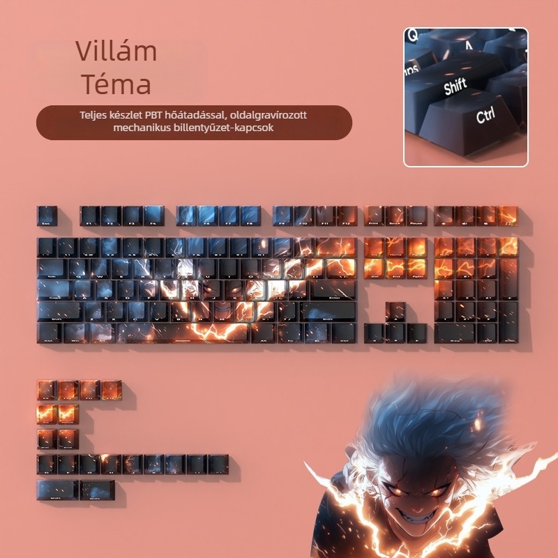 PBT Heat Sublimation Theme Keycap Set mechanikus billentyűzethez - 127 gomb, RGB háttérvilágítás, univerzális kompatibilitás, Blue kapcsoló kompatibilis