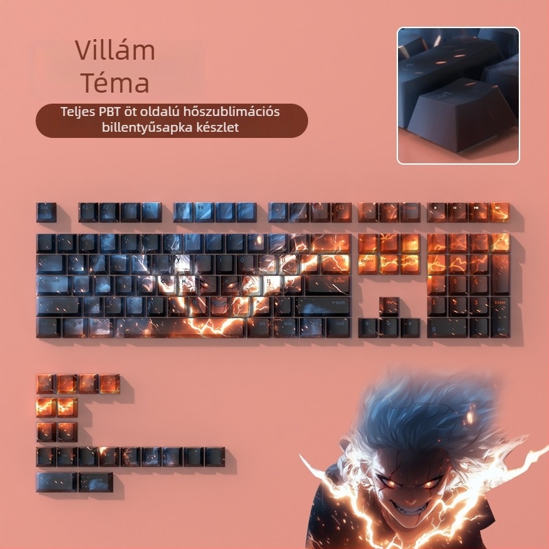 PBT Heat Sublimation Theme Keycap Set mechanikus billentyűzethez - 127 gomb, RGB háttérvilágítás, univerzális kompatibilitás, Blue kapcsoló kompatibilis