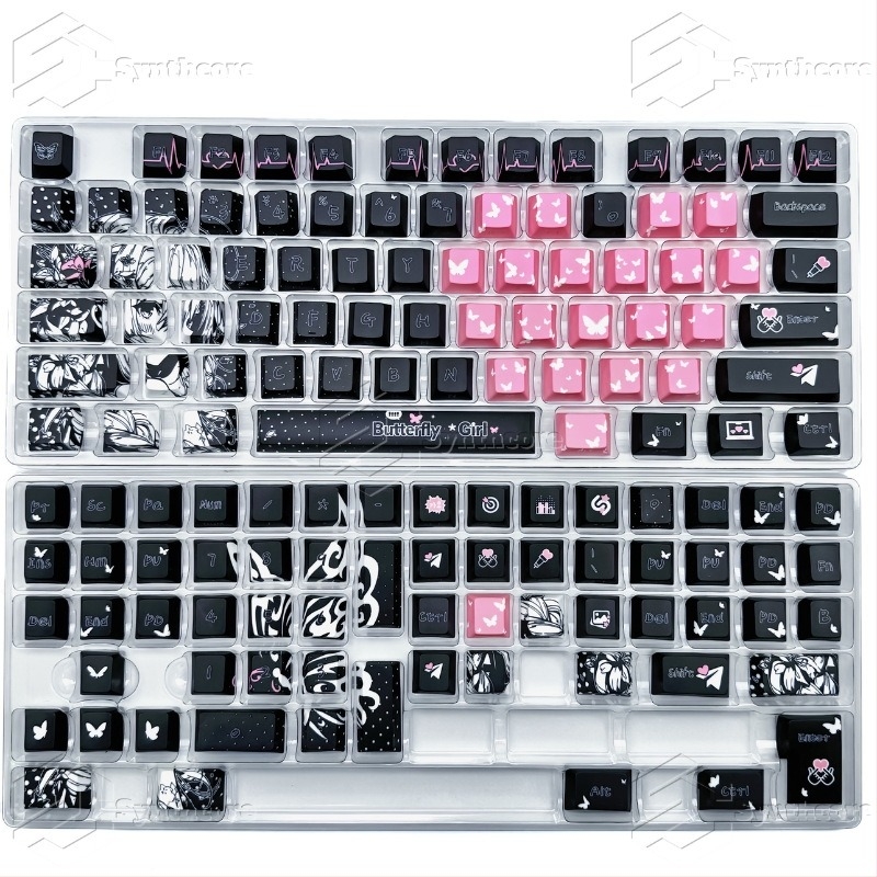 Butterfly Girl ABS billentyűsapka, ködös átlátszó, univerzális kompatibilitás, Synthcore