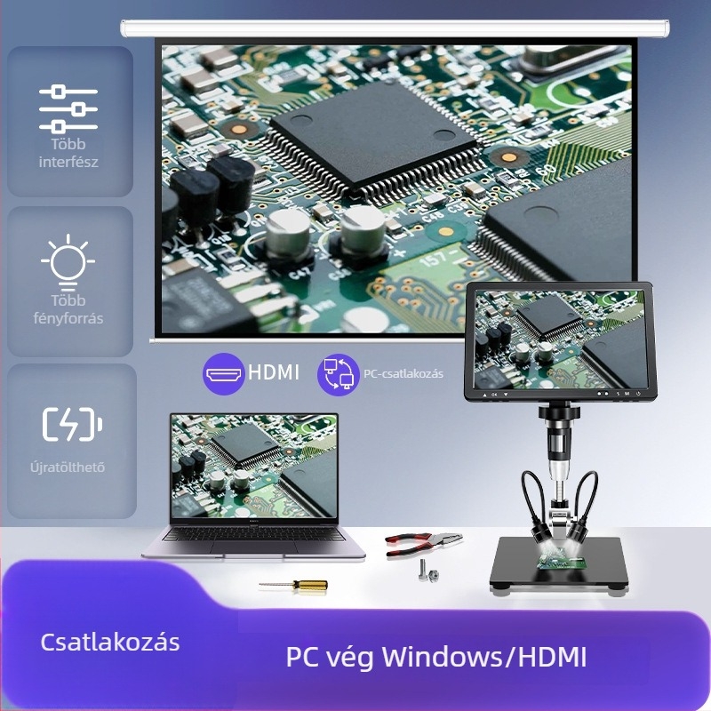 IPS-képernyős digitális javítási nagyító, hordozható, HD kamera, magas precizitás mobiltelefon javításhoz