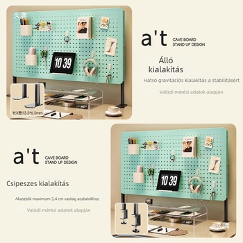 Perforált tábla tárolóállvány fúrás nélküli szereléssel, függőleges kivitel, diákasztalhoz