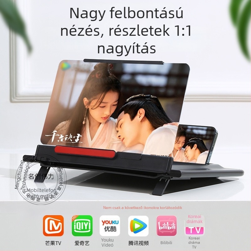 Telefonos lazító állvány képernyő-nagyítóval — ultra tiszta kijelző asztali használatra, Apple és Huawei kompatibilis, HDK kód
