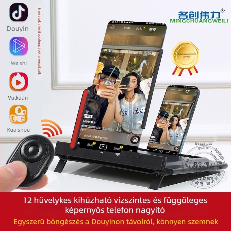 Telefonos lazító állvány képernyő-nagyítóval — ultra tiszta kijelző asztali használatra, Apple és Huawei kompatibilis, HDK kód