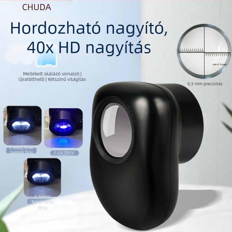 Chuda kézi nagyító LED-lámpával lila fényben, kis karakterek olvasásához és ősi jade azonosításához, modell 1266