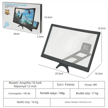 Ívelt kijelzős telefon-ampítő állvány, műanyag kivitel, 3D dizájn, modell T6, multifunkcionális asztali állvány